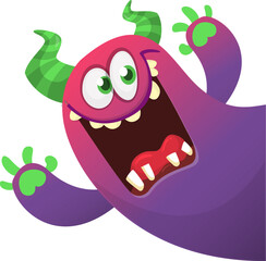 Cartoon cute monster with funny excited face expression waving hands . Vector illustration isolated on white. Halloween design