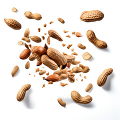 peanuts flying on the air on white background