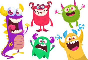 Cute cartoon Monsters. Set of cartoon monsters: goblin or troll, cyclops, ghost,  monsters and aliens. Halloween design. Vector illustration isolated