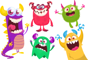 Fotobehang Cute cartoon Monsters. Set of cartoon monsters: goblin or troll, cyclops, ghost,  monsters and aliens. Halloween design. Vector illustration isolated © drawkman