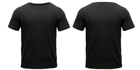 Men's black t-shirt mockup front and back isolated transparent, Generative AI - obrazy, fototapety, plakaty