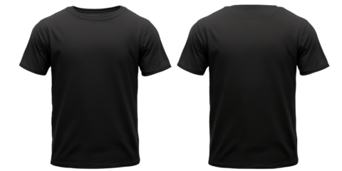 Men's black t-shirt mockup template front and back isolated transparent, Generative AI