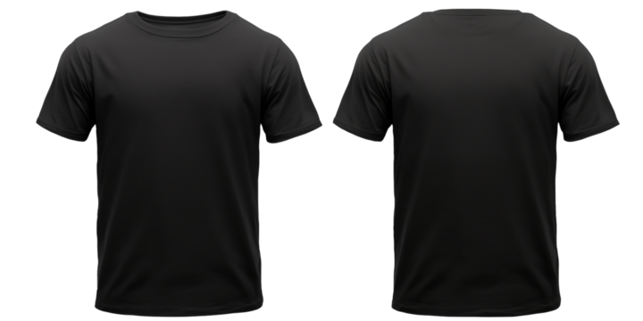 Men's black t-shirt mockup template front and back isolated transparent, Generative AI