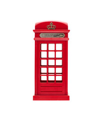 decorative vintage red telephone booth isolated on white background