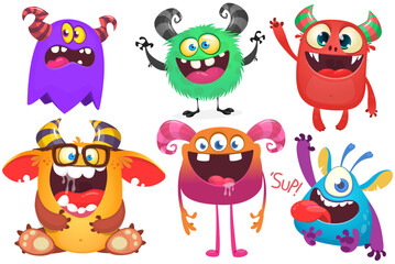 Cute cartoon Monsters. Set of cartoon monsters: goblin or troll, cyclops, ghost,  monsters and aliens. Halloween design. Vector illustration isolated © drawkman
