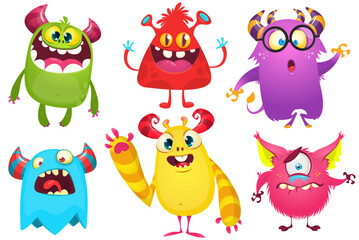 Naklejka premium Funny cartoon monsters set. Halloween vector illustration