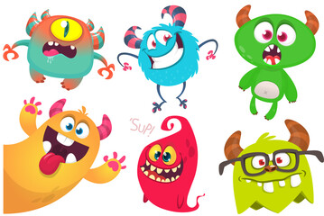 Funny cartoon monsters set. Halloween vector illustration