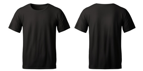 Men's black t-shirt mockup front and back isolated transparent, Generative AI - obrazy, fototapety, plakaty