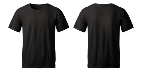 Men's black t-shirt mockup template front and back isolated transparent, Generative AI