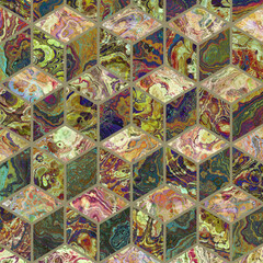 Fototapeta na wymiar Abstract Marble mosaic tiles texture. Cubes mosaic tiles. Fractal digital Art Background. High Resolution. Can be used for background or wallpaper