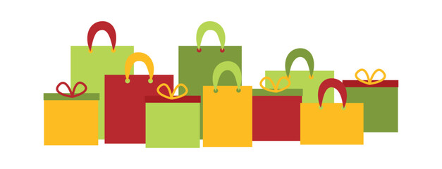 Shopping bags and box gifts bachground. Simple bright banner