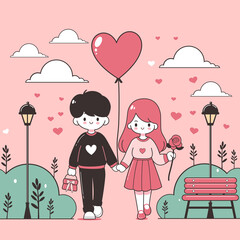 flat design Illustration of a couple having a date