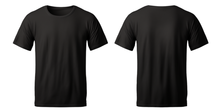 Men's black t-shirt mockup template front and back isolated transparent, Generative AI