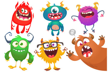Cute cartoon Monsters. Vector set of cartoon monsters: ghost, goblin, bigfoot yeti, troll and alien. Halloween characters isolated