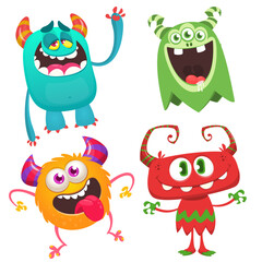 Cute cartoon Monsters. Set of cartoon monsters: goblin or troll, cyclops, ghost,  monsters and aliens. Halloween design. Vector illustration isolated