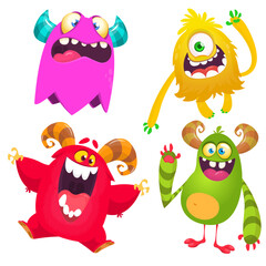 Cute cartoon Monsters. Set of cartoon monsters: goblin or troll, cyclops, ghost,  monsters and aliens. Halloween design. Vector illustration isolated