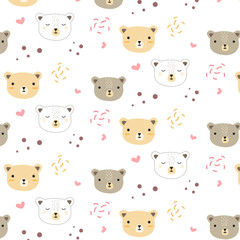 vector hand draw cute bear abstract  pattern seamless bohemian boho background kids wallpaper