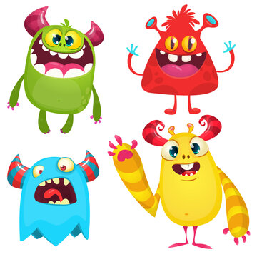 Cute cartoon Monsters. Set of cartoon monsters: goblin or troll, cyclops, ghost,  monsters and aliens. Halloween design. Vector illustration isolated