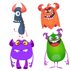 Fotobehang Funny cartoon monsters with different face expressions. Set of cartoon vector scary colorful monsters. Halloween design for party decoration, stickers or package © drawkman
