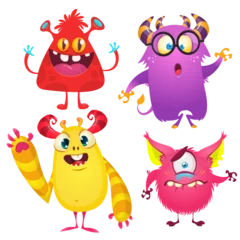 Fotobehang Funny cartoon monsters with different face expressions. Set of cartoon vector scary colorful monsters. Halloween design for party decoration, stickers or package © drawkman