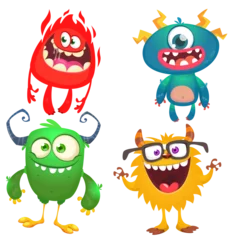 Fotobehang Funny cartoon monsters with different face expressions. Set of cartoon vector scary monsters. Halloween design for party decoration, stickers or package © drawkman