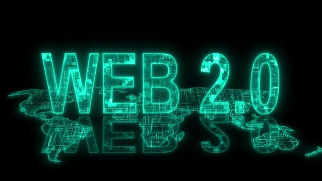 3d web 2.0 text technology earth map animation glow cyan