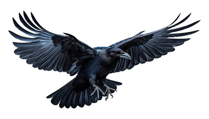 crow in flight isolated on transparent background cutout - obrazy, fototapety, plakaty