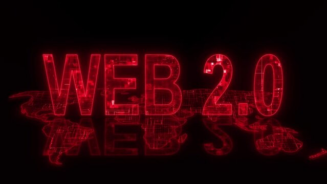  3d web 2.0 text technology earth map animation glow red