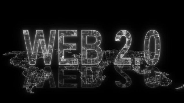 3d web 2.0 text technology earth map animation glow white