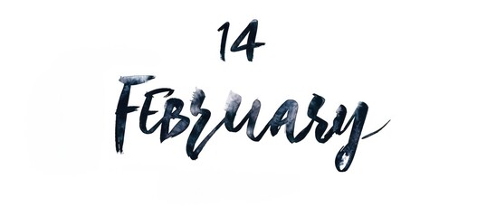 Elegant calligraphy of 14 February signifying Valentine's Day celebration. Holiday event and date.