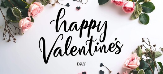 Valentine's Day themed layout with pink roses and greeting. Seasonal celebration and decoration.