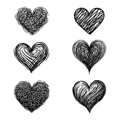 Set of heart doodles. Hand drawn vector. Black hearts on white background. scribbles