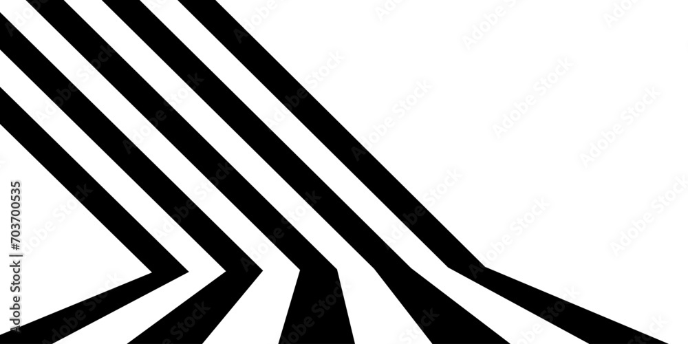 Sticker black on white abstract perspective wave and zigzag line stripes with 3d dimensional effect isolated