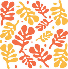 Abstract plant leaf art seamless pattern with colorful freehand doodle collage. Organic leaves cartoon background, simple nature shapes