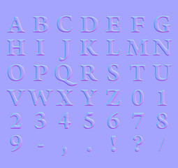 Normal map of alphabets and numbers.