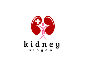 kidney logo design template red kidneys and people raising their hands in the middle