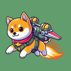 Cute Shiba Flying with Jetpack Turbo Vector Cartoon Illustration