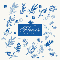 Flower collection with leaves, floral bouquets. Vector flowers. Spring art print with botanical elements. Happy Easter. Folk style. Posters for the spring holiday. - obrazy, fototapety, plakaty