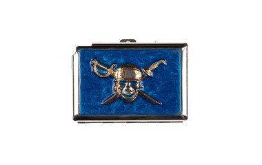 cigarette case with pirate skull pattern isolated on white background