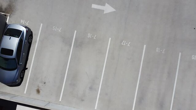 drone shot looking down on parking lot eagle eye view