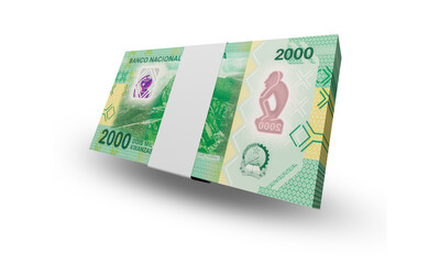 3D rendering of Stacks of Angolan Money 2000 Kwanzas Notes