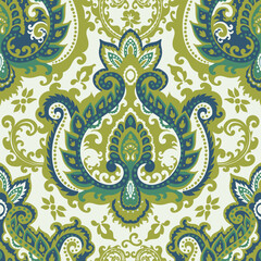 Retro paisley print with leaves and blooming flora