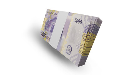 3D rendering of Stacks of Angolan Money 5000 Kwanzas Notes