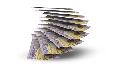 3D rendering of Stacks of Angolan Money 5000 Kwanzas Notes