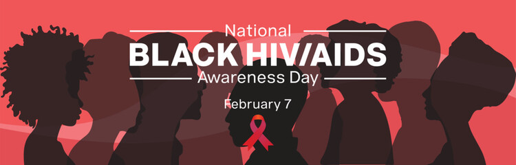 National Black HIV / AIDS Awareness Day design. It features a silhouette of people and a red ribbon. Vector illustration - obrazy, fototapety, plakaty