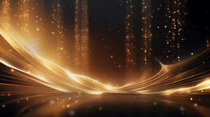 Luxury background with golden line decoration and light rays effects element with bokeh. Award...