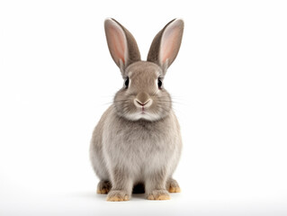 Front view of cute gray rabbit or bunny isolated on white background