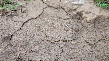 Dry cracked ground surface texture, close up view