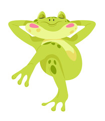 Frog napping or relaxing laying on paws, lazy toad