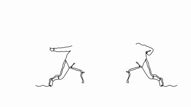 Self drawing animation with one continuous line draw,
duel, Abstract two swordsmen, sword fencing, sports